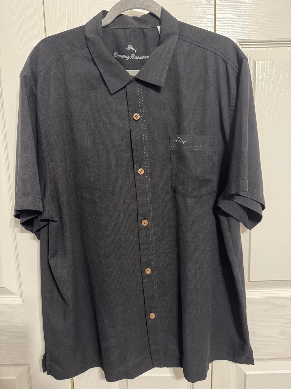 Tommy Bahama Men's Black Short-Sleeve Camp Shirt with Wood Buttons